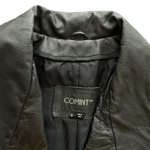 1990s VTG Comint Black 100% Leather Full Length Heavyweight Trench Coat Small - Picture 7 of 7